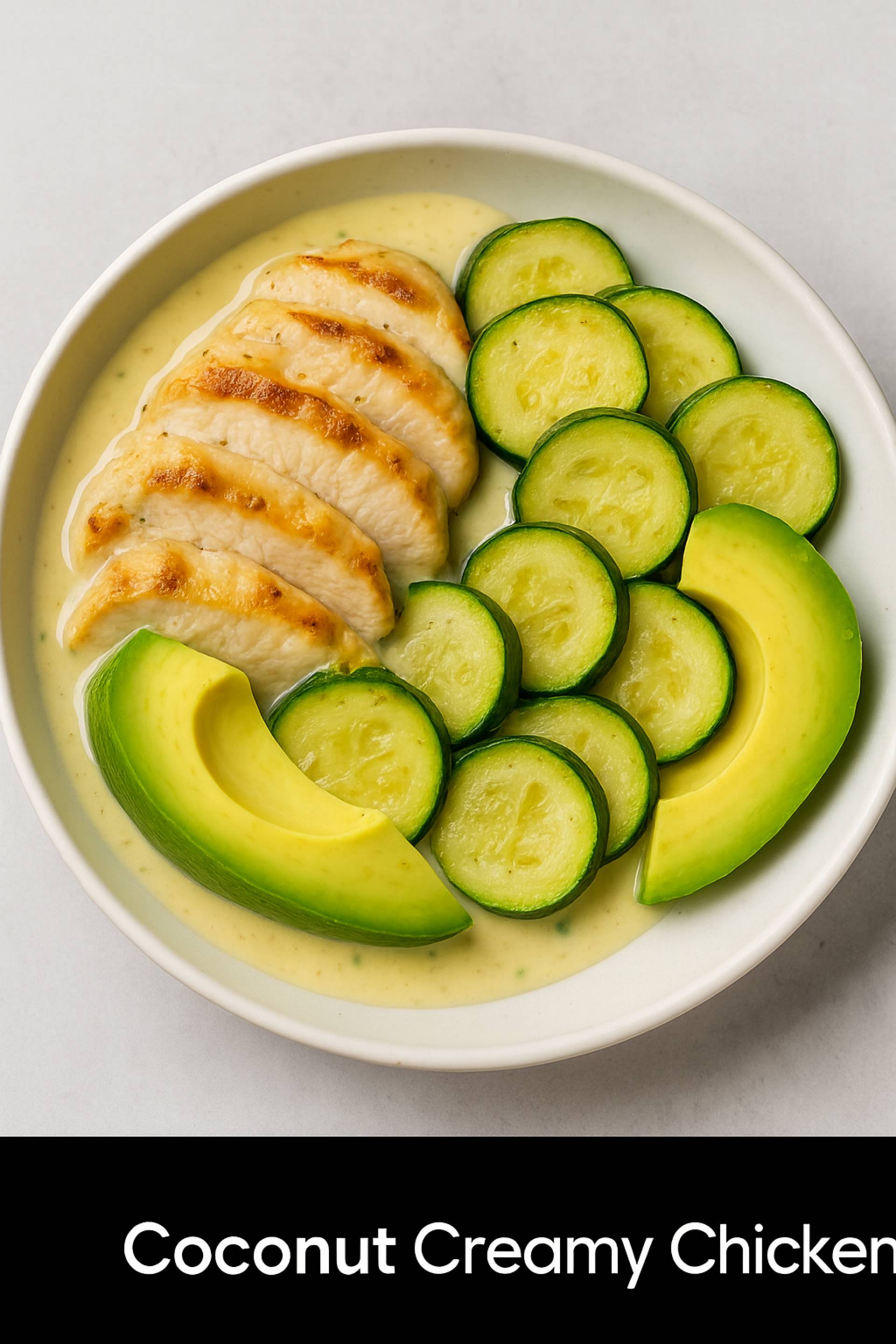 Pollo cremoso al coco con calabacin y aguacate