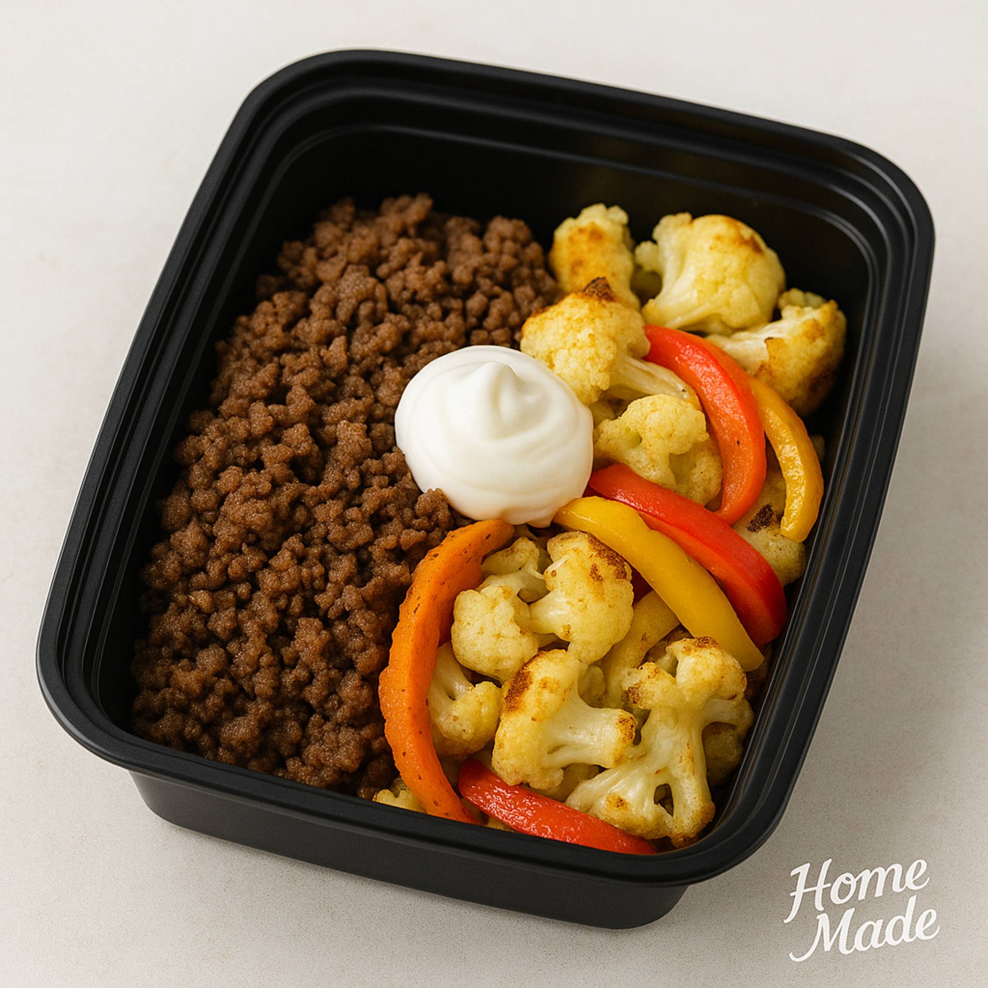 Bowl Keto de carne molida con coliflor y crema agria